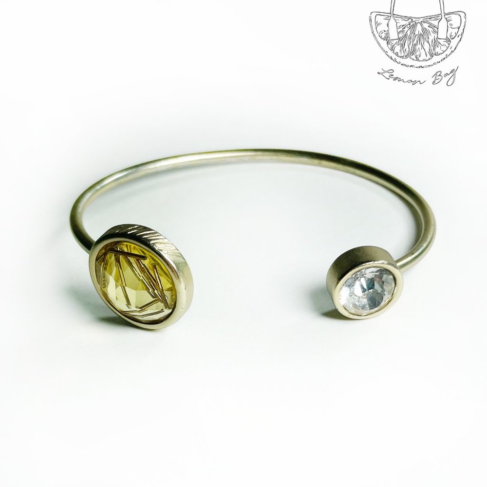 Matte Gold Open Bangle Bracelet with Stones - Picture 2 of 2